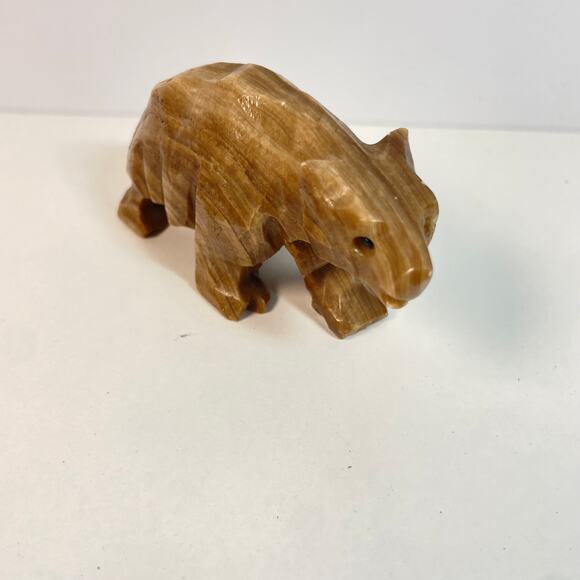 Vintage Hand Carved Stone Brown Bear Figurine Walking Quartz Alabaster? 4"x2" - Picture 8 of 8